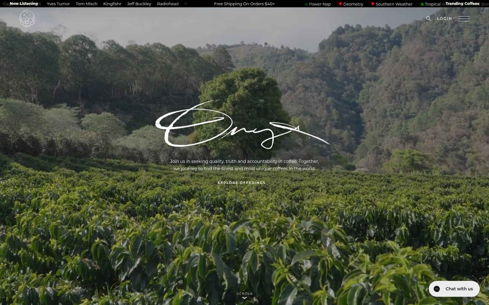 Homepage of the Onyx Coffee Lab website, designed and built by Sitegrown